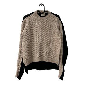 (nude) Tan Black Wool Blend Cable Knit Side Split Sweater Womens Size 38
